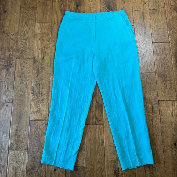 Ruby Rd. Pants - Ruby Rd. Ankle Pants Teal Linen Rayon Blend Solid Taper Leg Womens Sz 14
